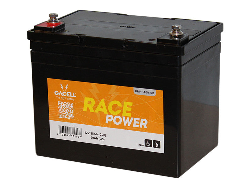 12 volt 35 ah AGM forbrugs batteri race power Gacell batterier