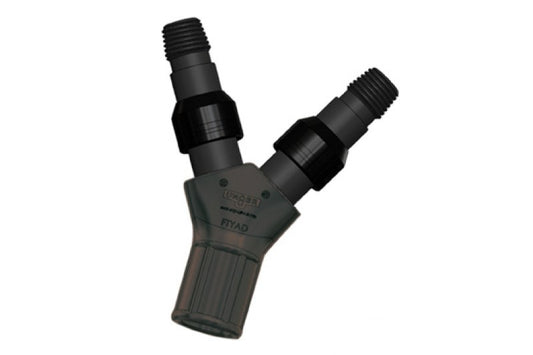 Unger HiFlo MultiLink adapter.Unger HiFlo MultiLink Y Adapter  Aluminiums y-adapter der gør det muligt at benytte 2 stk. vandbørster, glasskraber o.lign. Gevindet er et German thread gevind