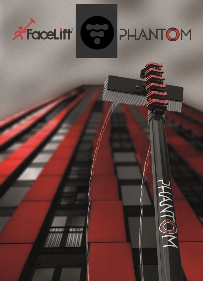 Facelift Phantom HIMOD Kulfiber Teleskopstang med vandgennemløb   FaceLit IMOD Kulfiber Teleskopstang med vandgennemløb  FaceLift Phantom kulfiber HI-Mod Teleskopstang fra 6,7 til 19,8 meter FaceLift Phantom Cleaning Systems. Egenskaber og fordele ved Phantom vandførende teleskopstang. Phantom klemme systemet. Phantom serien. Phantom klemmen. Phantom teleskopklemmer. Adapter Specielt designet til Phantom teleskopstangen