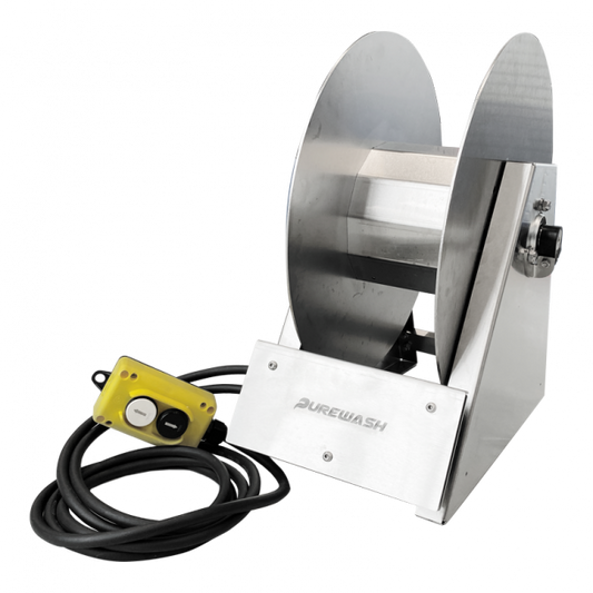 Purewash Rustfri El-Slangerulle med elektrisk motor