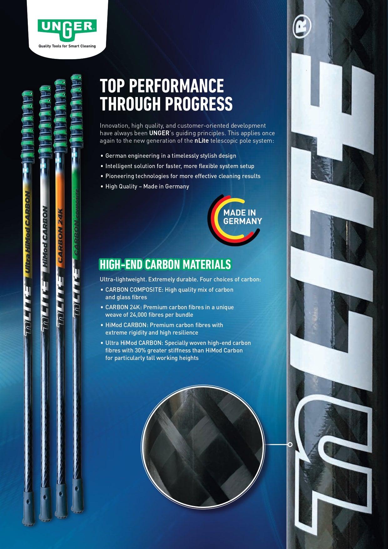 UNGER nLite Carbon 24K vandførende teleskopstang 6,00 meter