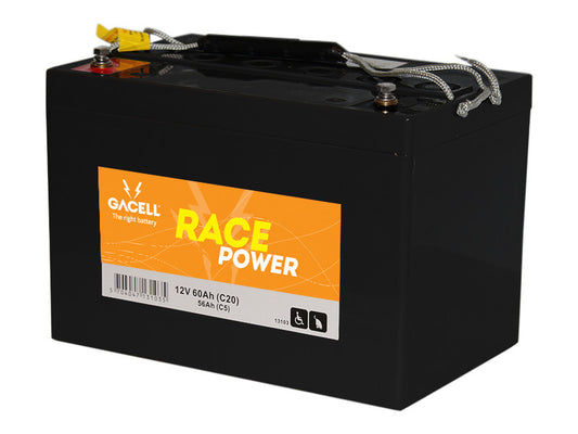 12 volt 60 ah AGM forbrugsbatteri race power Gacell batterier