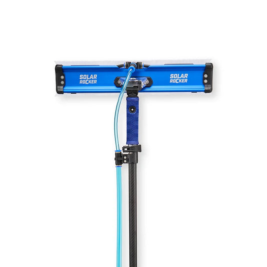 Solar panel washing brush Premium with rinsebar and scrubbing pads.