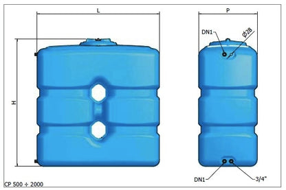 1000 liter drikke vandtankbeholderen er 1000 Liter RPR-blå rumopdelt lodret vandtank